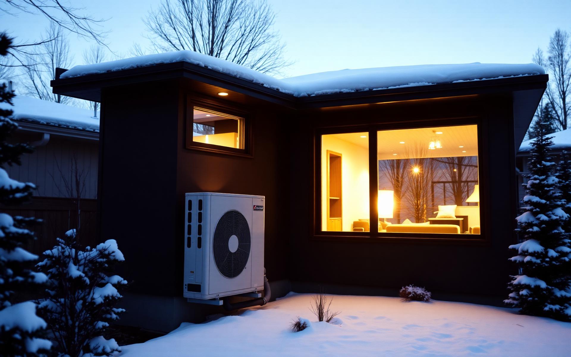 Maison résidentielle moderne avec thermopompe extérieure au Québec